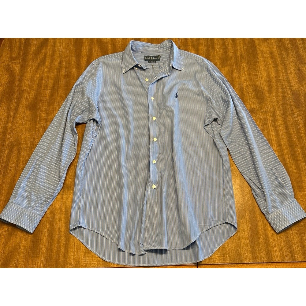 Ralph Lauren Mens Classic Fit Striped Button Down Shirt Blue White Size L